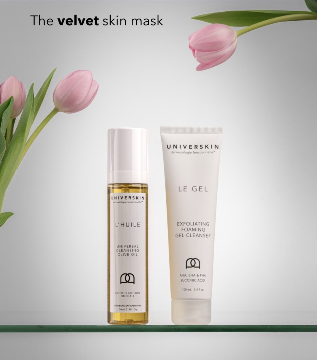 Universkin velvet skin mask and exfoliating gel cleanser