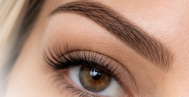 Close-up of a full, healthy eyebrow after eyebrow hair restoration