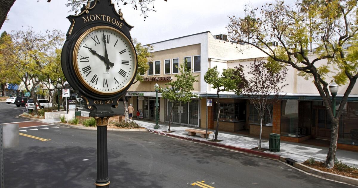 The historic Montrose clock on Honolulu Avenue, Montrose, CA